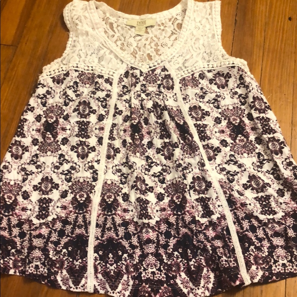 Sleeveless white purple and blue tunic